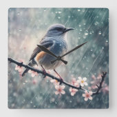 Bluebird in einem Regenfenster Quadratische Wanduhr (Vorderseite)