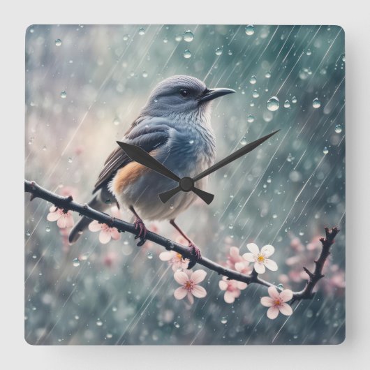 Bluebird in einem Regenfenster Quadratische Wanduhr (Vorderseite)