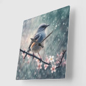 Bluebird in einem Regenfenster Quadratische Wanduhr (Winkel)