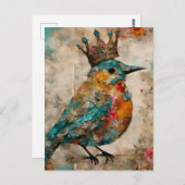Bluebird in einer Crown Mixed Media Collage Postkarte (Vorne/Hinten)
