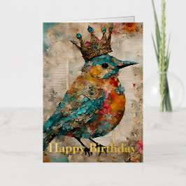 Bluebird in einer Crown Mixed Media Collage zum Ge Grußkarte Mit Foliendruck