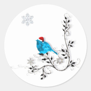Bluebird in einer Weihnachtsmannmütze! Runder Aufkleber