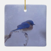 Bluebird in Snowy Winter Trees - Urlaub Keramikornament (Rückseite)