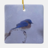 Bluebird in Snowy Winter Trees - Urlaub Keramikornament (Vorderseite)