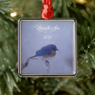 Bluebird in Snowy Winter Trees - Urlaub Ornament Aus Metall