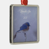 Bluebird in Snowy Winter Trees - Urlaub Ornament Aus Metall (Rechts)