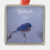 Bluebird in Snowy Winter Trees - Urlaub Ornament Aus Metall (Vorne)