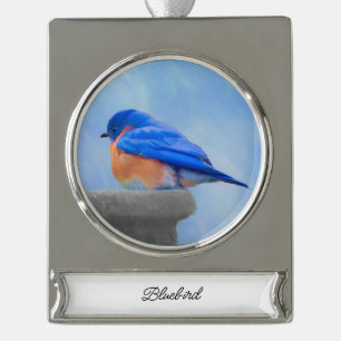 Bluebird-Malerei - Original Bird Art Banner-Ornament Silber