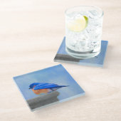Bluebird-Malerei - Original Bird Art Glasuntersetzer (Schrägansicht)