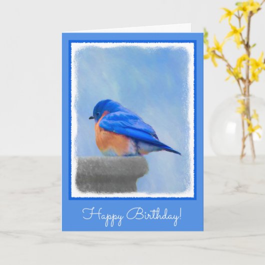 Bluebird-Malerei - Original Bird Art Karte (Gelbe Blume)
