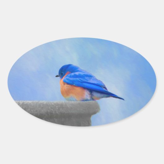Bluebird-Malerei - Original Bird Art Ovaler Aufkleber (Vorderseite)