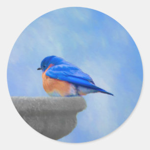 Bluebird-Malerei - Original Bird Art Runder Aufkleber