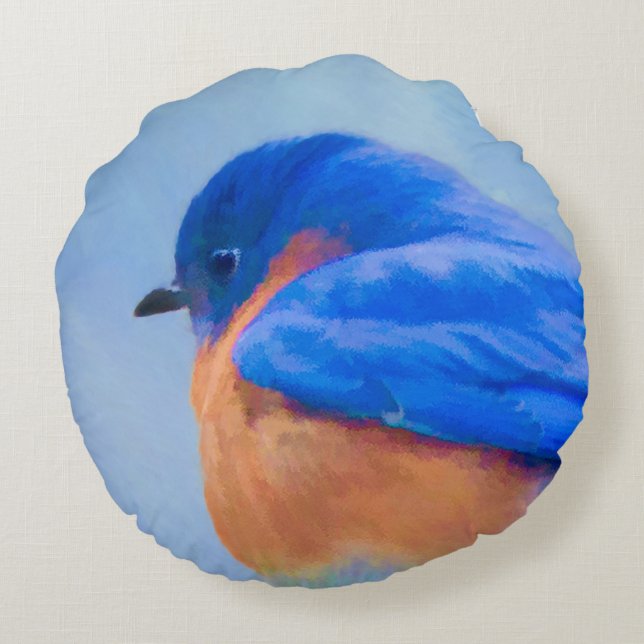 Bluebird-Malerei - Original Bird Art Rundes Kissen (Rückseite)