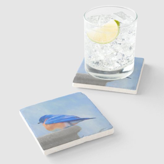 Bluebird-Malerei - Original Bird Art Steinuntersetzer (Seitenansicht)