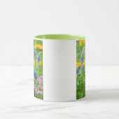 Bluebird-Männchen auf Zaunpfosten im Blumengarten Tasse (Zentrum)