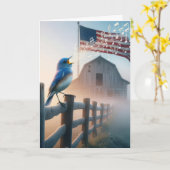Bluebird mit amerikanischer Flagge singen Karte (Gelbe Blume)