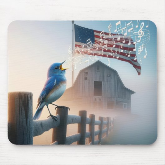 Bluebird mit amerikanischer Flagge singen Mousepad (Vorne)