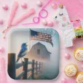 Bluebird mit amerikanischer Flagge singen Pappteller (Party)