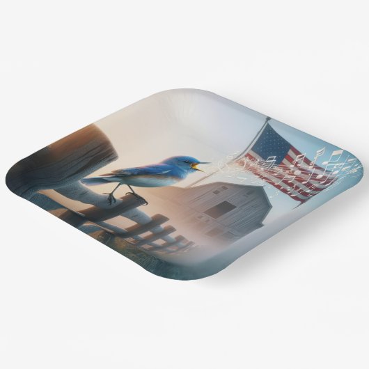 Bluebird mit amerikanischer Flagge singen Pappteller (Gewinkelt)