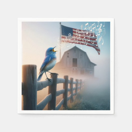 Bluebird mit amerikanischer Flagge singen Serviette (Vorderseite)