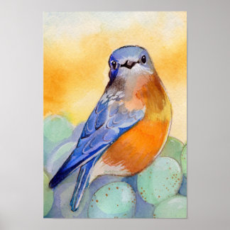 Bluebird mit Eier Wasserfarbe Poster