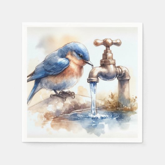 Bluebird mit fließendem Wasser aus einem Wasserhah Serviette (Vorderseite)