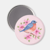 Bluebird mit rosa Blume Magnet (Vorderseite/Rückseite)