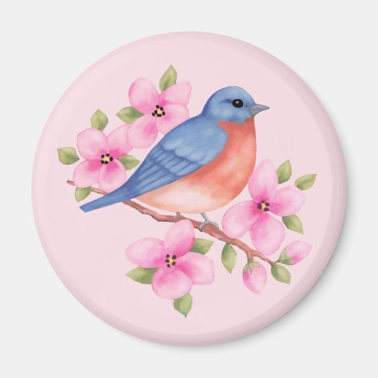 Bluebird mit rosa Blume Magnet (Vorne)