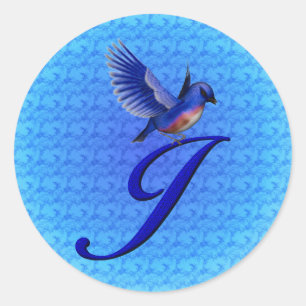 Bluebird Monogram Anfangs J Elegant Runder Aufkleber