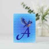 Bluebird Monogram Initial A Postkarte (Stehend Vorderseite)