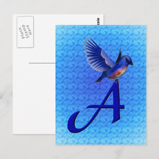 Bluebird Monogram Initial A Postkarte (Vorne/Hinten)