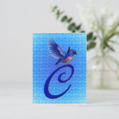 Bluebird Monogram Initial C Elegant Postkarte (Stehend Vorderseite)