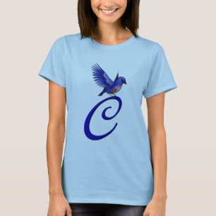 Bluebird Monogram Initial C Elegant T-Shirt