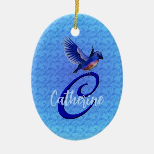 Bluebird Monogram Initial C Personalized Keramik Ornament (Vorne)