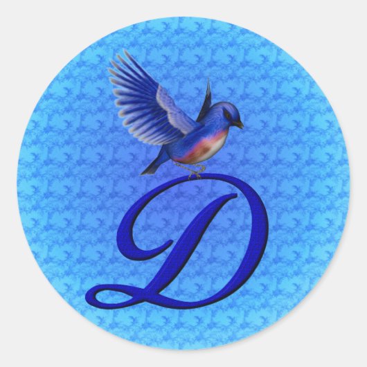 Bluebird Monogram Initial D Elegant Runder Aufkleber (Vorderseite)