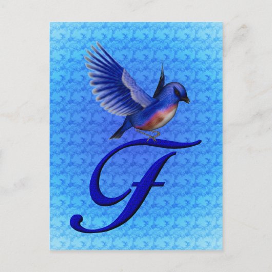 Bluebird Monogram Initial F Elegant Postkarte (Vorderseite)