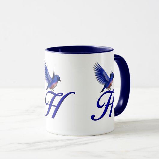 Bluebird Monogram Initial H Elegant Tasse (VorderseiteRechts)