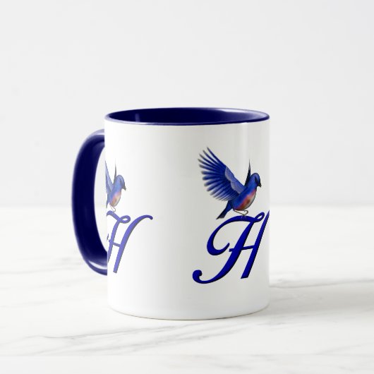 Bluebird Monogram Initial H Elegant Tasse (Vorderseite Links)