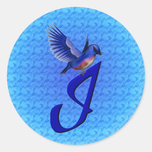 Bluebird Monogram Initial I Elegant Runder Aufkleber (Vorderseite)
