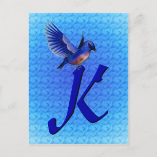 Bluebird Monogram Initial K Elegant Postkarte