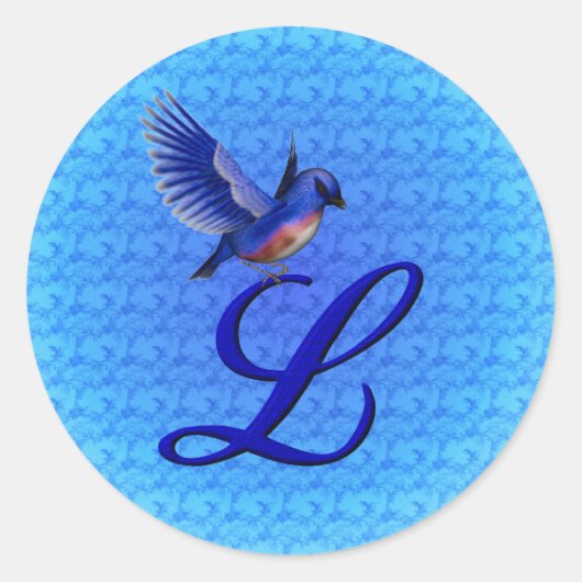 Bluebird Monogram Initial L Elegant Runder Aufkleber (Vorderseite)