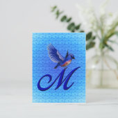 Bluebird Monogram Initial M Elegant Postkarte (Stehend Vorderseite)