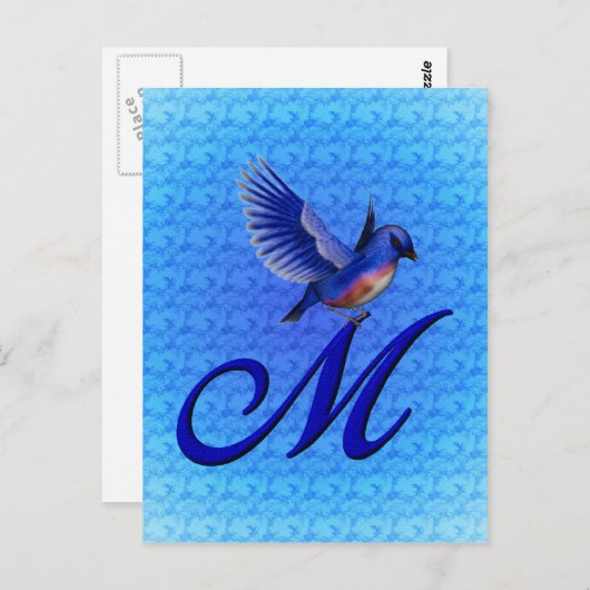 Bluebird Monogram Initial M Elegant Postkarte (Vorne/Hinten)