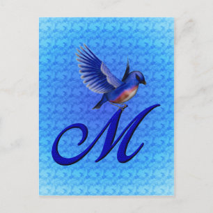 Bluebird Monogram Initial M Elegant Postkarte
