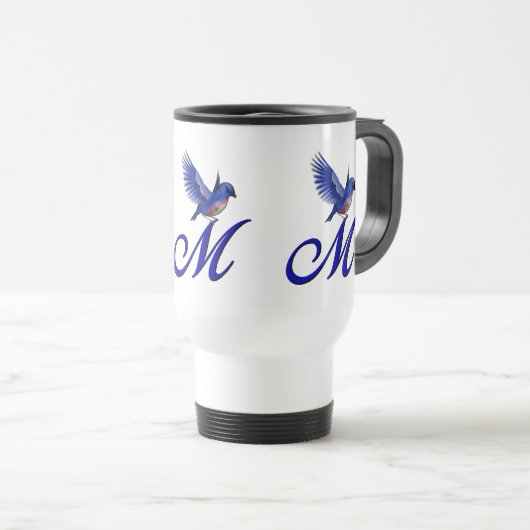 Bluebird Monogram Initial M Elegant Reisebecher (VorderseiteRechts)