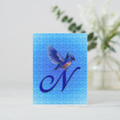 Bluebird Monogram Initial N Elegant Postkarte (Stehend Vorderseite)