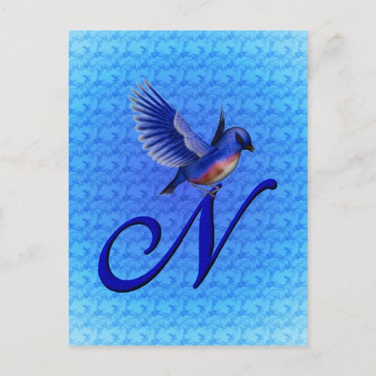 Bluebird Monogram Initial N Elegant Postkarte (Vorderseite)