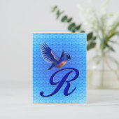 Bluebird Monogram Initial R Elegant Postkarte (Stehend Vorderseite)