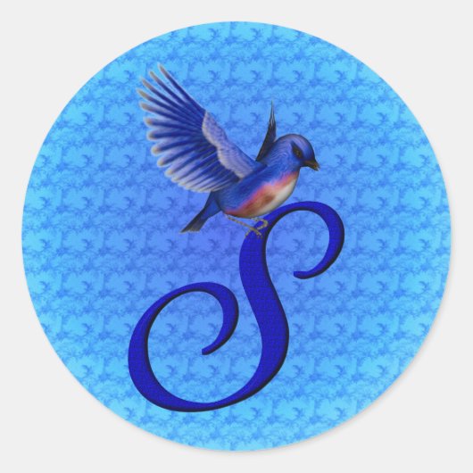 Bluebird Monogram Initial S Elegant Runder Aufkleber (Vorderseite)