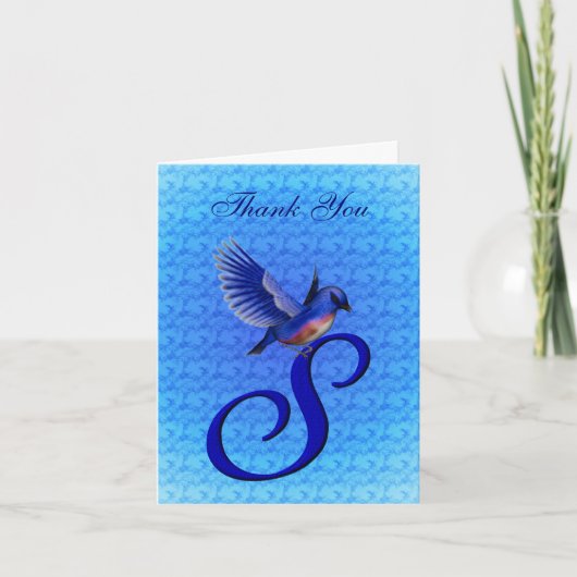 Bluebird Monogram Initial S Elegant Vielen Dank Dankeskarte (Vorderseite)